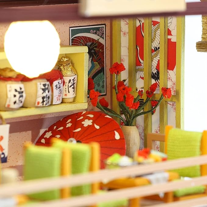 GuDoQi DIY Miniature Dollhouse Kit, Tiny House kit with Furniture, Miniature House Kit 1:24 Scale Japanese Style Shop, Great Handmade Crafts Gift for Birthday Christmas Day