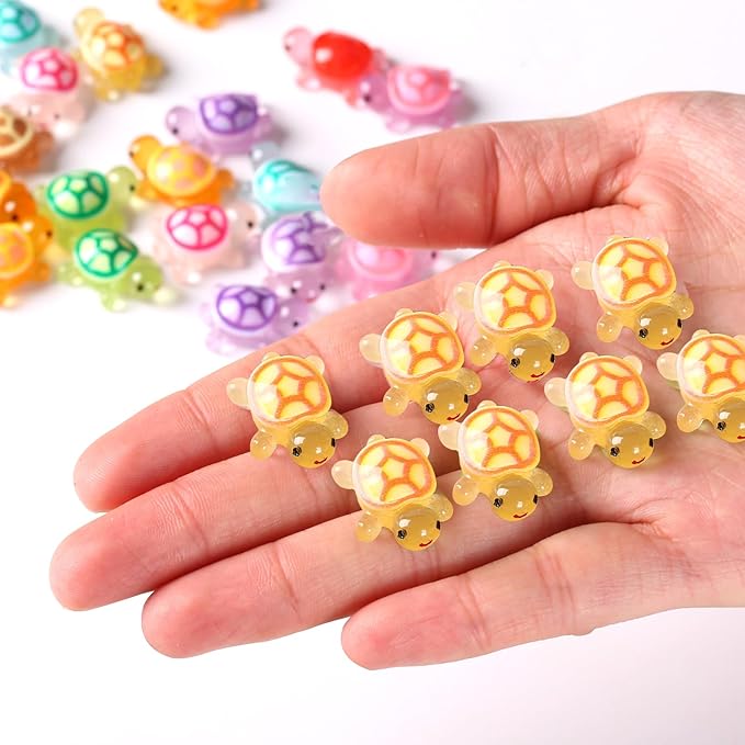 50pcs Luminous Mini Resin Turtles, Resin Animals, Mini Turtles, Marine Craft Decoration, Suitable for Decoration of Gardens, Parties, Miniature Landscapes (Orange)