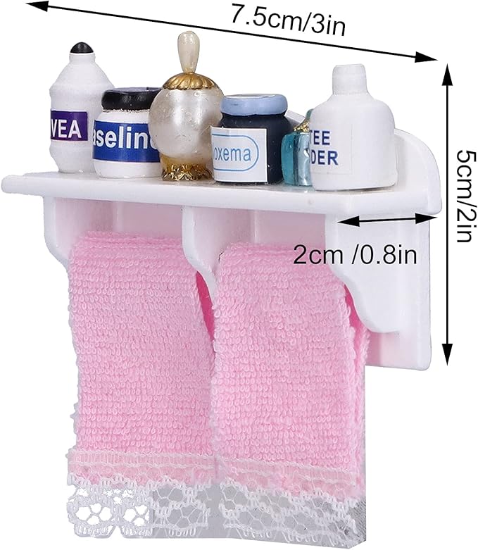 Dollhouse Towel Rack, 1:12 Towel Rack Makeup Cosmetic Set Dollhouse Bathroom Accessories