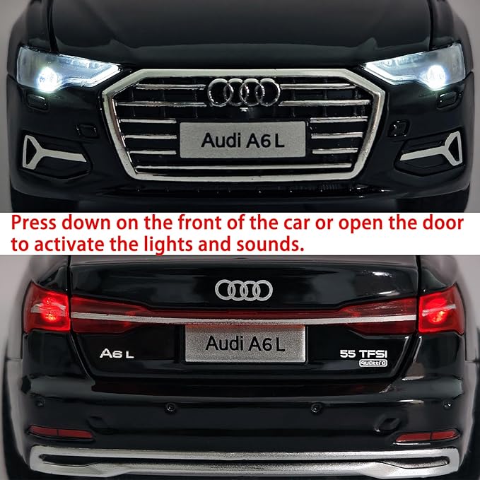 Toy Car 1/32 Audi A6L 55 TFSI Metal Model Car Pull Back Car Toys with Light and Sound Toys Car Audi Collectible Model for Boy (Black)