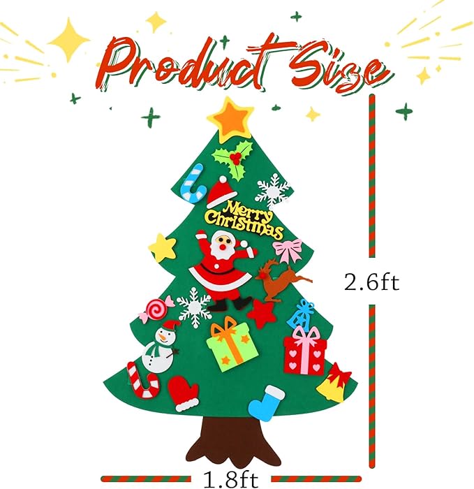 CASA CLAUSI Felt Christmas Tree for Kids DIY Christmas Decorations 2.6ft Xmas Gifts Ideas Kids Party Supplies Home Door Hanging Decor 22 Pcs