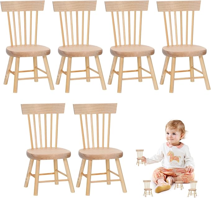 12PCS Dollhouse Chairs, 1/12 Scale Dollhouse Furniture - Wooden Mini Furniture Accessories, Tiny Mini Chair for Doll House, Fairy Garden, Photography Props,Home Decor & Christmas Party (1.6in*3.2in)