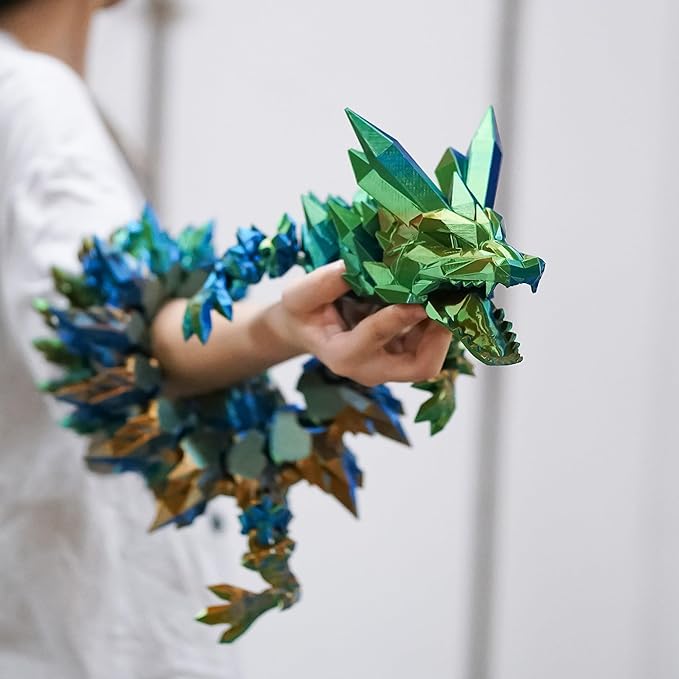48.82inch Super Large 3D Printed Crystal Dragon,Movable mouth,Flexible Joint Animal lacertid Figurines, Home Office Decor,Fidget Toy for Adults Teens Boy Festival Gifts ,Executive Desk Toy (GREEN)