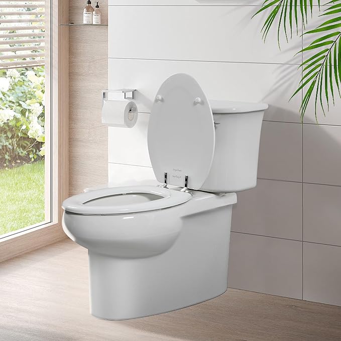 White Round Toilet Seat Natural Wood Toilet Seat with Zinc Alloy Hinges, Easy to Install also Easy to Clean, Scratch Resistant Toilet Seat by Angol Shiold (Round, White)