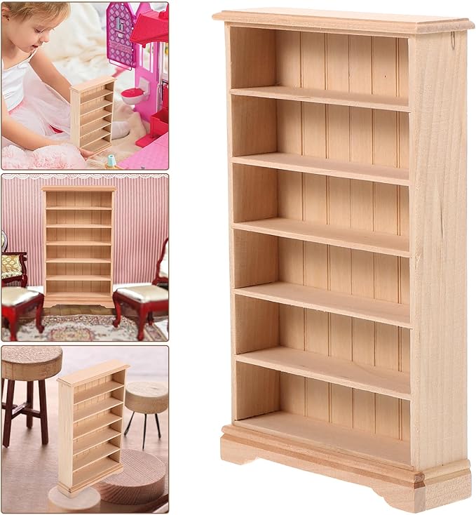 HANABASS 1:12 Dollhouse Storage Cabinet Wooden Dollhouse Furniture Miniature Bookshelf Display Shelf Accessories for Doll House Decor