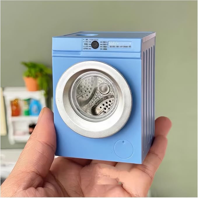 Mini Washing Machine Model - Real Rotating Drum Design, 1:12 Dollhouse Miniature Washing Machine Furniture Appliance Model Dollhouse Decoration Accessories (Blue)