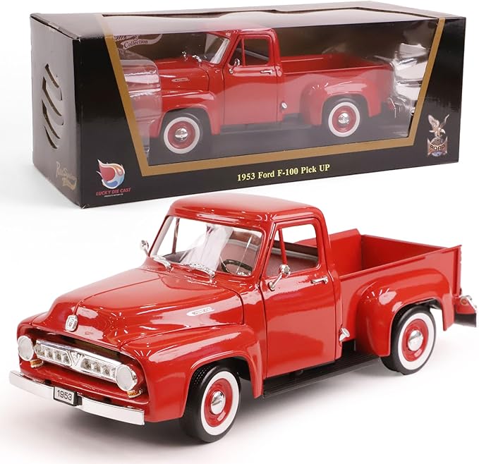 1953 Ford F-100 Pickup Truck 1/18 Scale Die-Cast Metal Model Alloy Collection Cars with Display Case, with Opening Doors, for Kids Men and Teens Dad 14+ Year