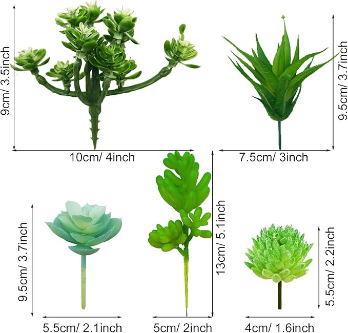 Woohome 20 PCS Artificial Succulent Plants, Green Fake Succulent, Unpotted Faux Succulent Assortment in Flocked Blue in Different Type for Birthday Home Decor Indoor Wall Garden DIY