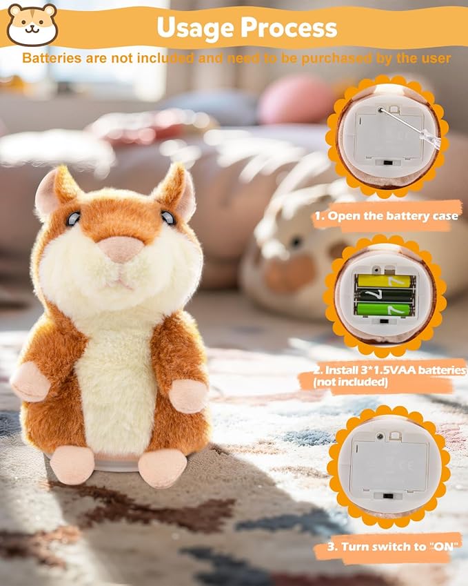 Ayeboovi Toddler Toys Talking Hamster Repeats What You Say, Kids Toys for 2 3 4 5 6 7 8 Year Old Girls Boys Gift, Christmas Stocking Stuffer for Kid, Stuffed Animals Interactive Learning Autism Toy