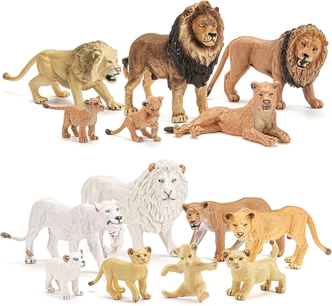 15PCS Lion Toys Figurines Pride, African Jungle Animals Lion Family, Realistic Zoo Animal Toys, Preschool Toy Birthday Gift Cake Toppers for Kids Boys Girls