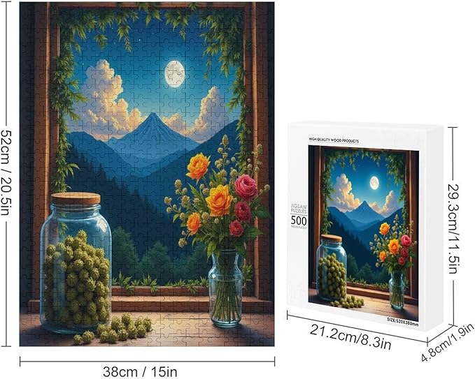 Jigsaw Puzzles for Adults 500 Piece - Green Plants at The Window Wooden Puzzle,Stress Relief Games,Funny Puzzles，Unique Gifts for Wall Art，Family Puzzle，Educational Games，Challenge Puzzles