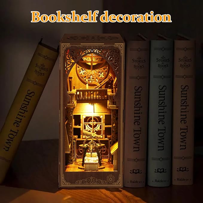 Book Nook Kit for Adult - THRIVINGIVAN DIY Miniature Model Build Dollhouse Kit 3D Wooden Puzzle with Sensor Led Light for Bookshelf Bookend Insert Decor Adults Teen Crafts, 1Pack