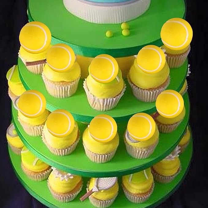 Rsstarxi 12 Pack 3D Tennis Cupcake Toppers Tennis Ball Cake Toppers Decorations for Sports Tennis Theme Baby Shower Kids Birthday Party Cake Decorations