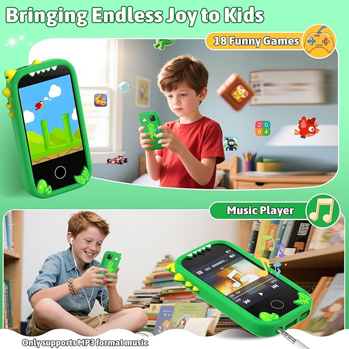 BEBESIRI Kids Camera Mini Smartphone Toy for Girls, 2.8" Touch Screen, 22 Learning Games, Dual Camera, Music Player, 32GB Card | Educational Gift for Christmas & Birthday (Mint Green)