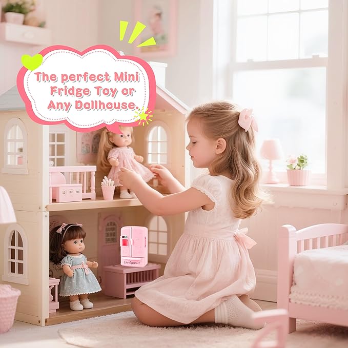 Dollhouse Mini Refrigerator Furniture, Essential Kitchen Accessory for Dollhouse, Compatible with Mini Foods, Kids' Playhouse Decor
