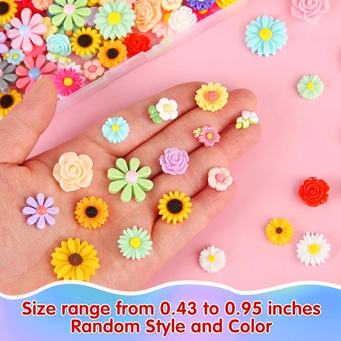 120 Pcs Mini Resin Flowers for Crafts, Cute Small Tiny Flatback Resin Flower Slime Charms Bulk for Scrapbooking DIY Dollhouse Micro Landscape Kawaii Fairy Garden Accessories Miniature Things Decor