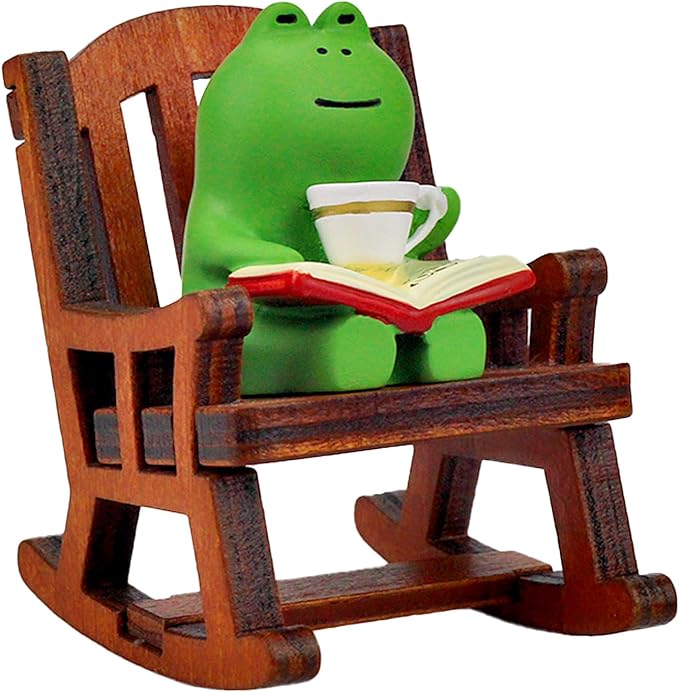 Refintural Miniature Frog Figurines - Funny Frog Sculpture for Shelf, Desk Decoration - Frog Desk Accessories - Perfect Cute Frog Gift for Frog Lovers（Rocking Chair）