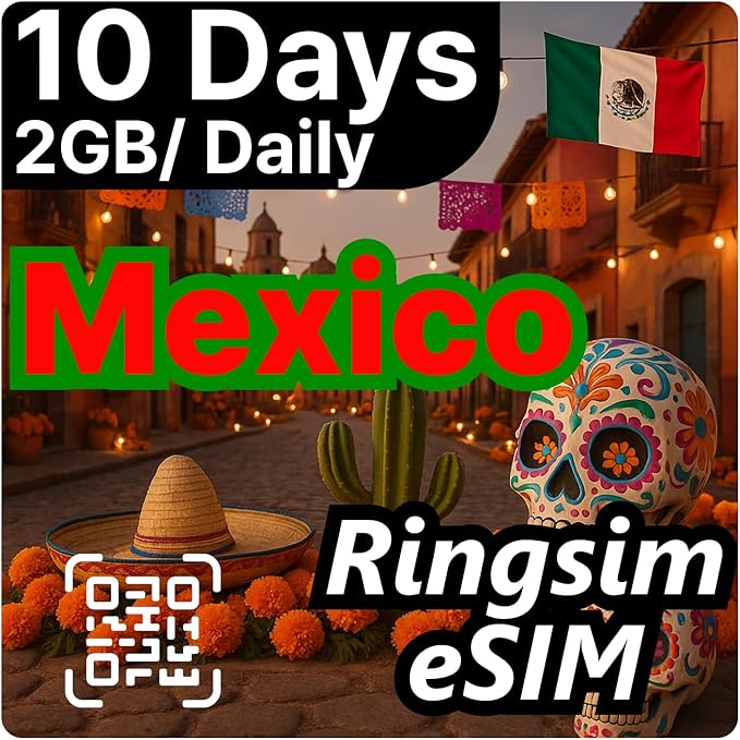 [eSIM] Mexico eSIM | 10DAYS 2GB/Daily | 5G, 4G/LTE, Tethering, Hotspot | eSIM with Instant Activation in 10 Minutes | Cancun, Mexico City, Los Cabos | Travel eSIM by Ringsim