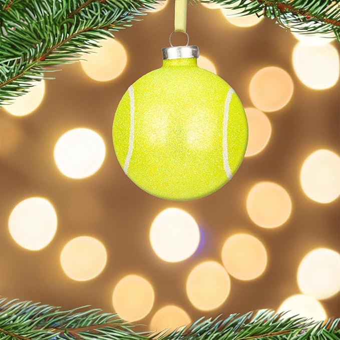 Every Day is Christmas Glass Blown Ornaments Cute Hand Made Figurines Tree Decoration, Set of 2 Tennis Ball