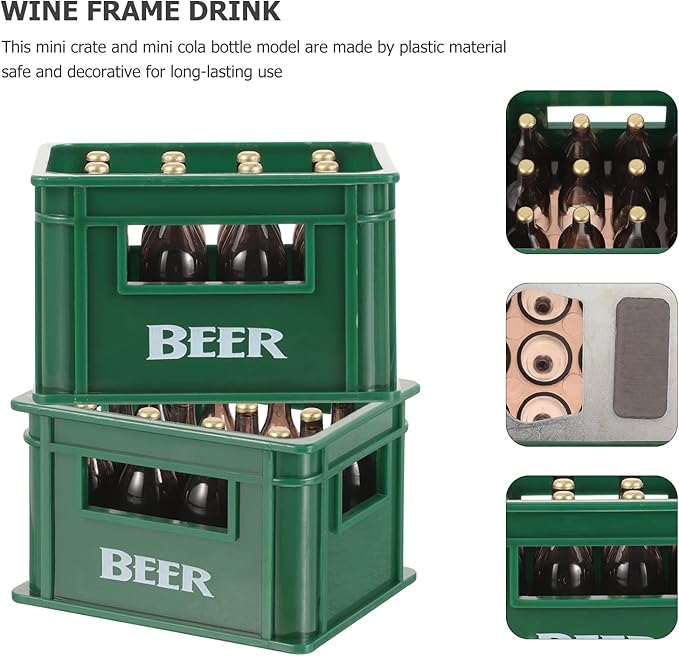 LOGOFUN 4 Pcs Dollhouse Wine Crate Miniature Beer Bottle Model Plastic Wine Basket Wine Bottles Dollhouse Kitchen Accessories Decoration