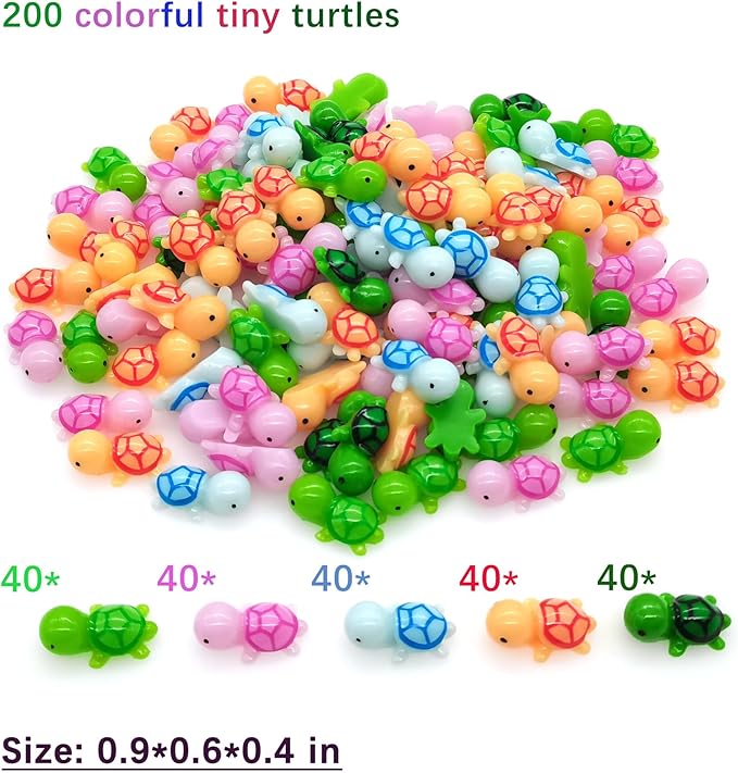 200 Pcs Tiny Sea Turtle Figurine Colorful Mini Turtle Statue Miniature Sea Creatures Tortoise Resin Animals for DIY Home Garden Decoration