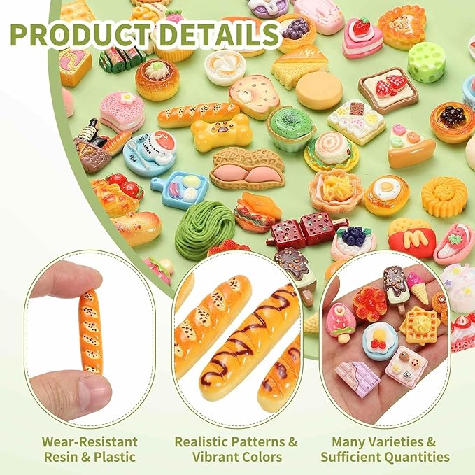 Dollhouse Miniature Food, Cute Mixed Long Bread Figures Toys Mini Resin Foods Trinkets for Pretend Play Kitchen Cooking Game & Doll House Decor (Yellow, 20pcs)