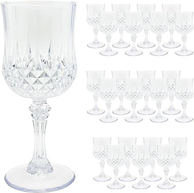 Veiuwa 24 PCS Plastic Wine Glasses Clear,Reusable Plastic Wine Glasses,White Goblet Glass,Durable and Sturdy Cups Can Be Ssed for Various Parties Such as Weddings!