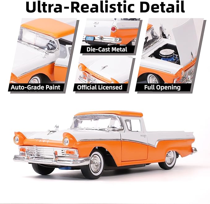 1957 Ford Ranchero 1:18 Diecast Model Officially Licensed Alloy Collection Car w/Working Doors & Hood, Classic Pickup for Kids Men and Teens Dad 14+ Year