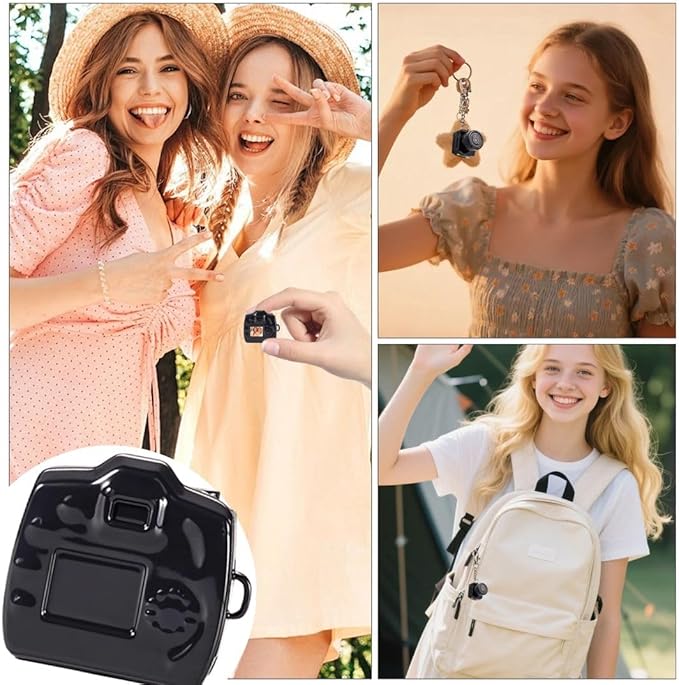 Luxxii Mini Blind Camera for Kids & Adults, Y2K Aesthetic Gadget Wearable Video Recorder with 8GB Memory Card, 3-in-1 Carry Options (Lanyard, Keychain, Chain), Unique Toy Gift - Black