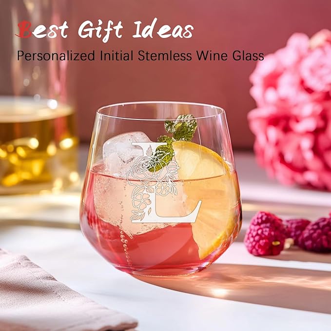 Personalized Gifts for Women, Monogrammed A-Z Wine Glass Customized Gift, Unique Wedding Birthday Gifts for Women Her Mom Friend Sister Wife Daughter Nurse - Dishwasher Safe (L)