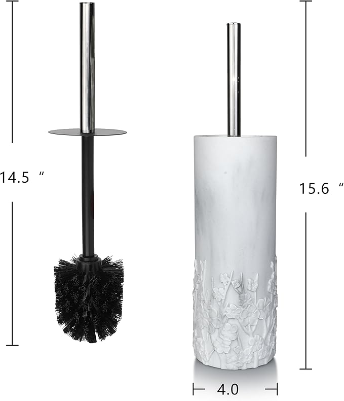 Indecor Home Marble Cherry Blossom Design Resin Toilet Brush and Holder Set for Bathroom, Stylish Design with Durable Bristles and Compact Storage