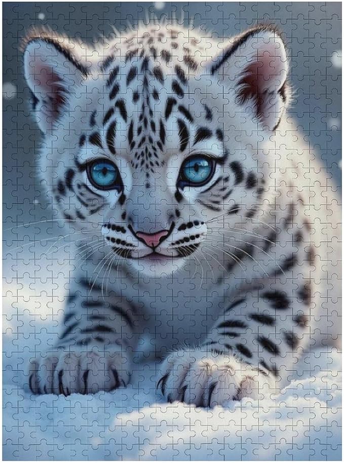 Jigsaw Puzzles for Adults 500 Piece - Cute Snow Leopard Wooden Puzzle,Stress Relief Games,Funny Puzzles，Unique Gifts for Wall Art，Family Puzzle，Educational Games，Challenge Puzzles