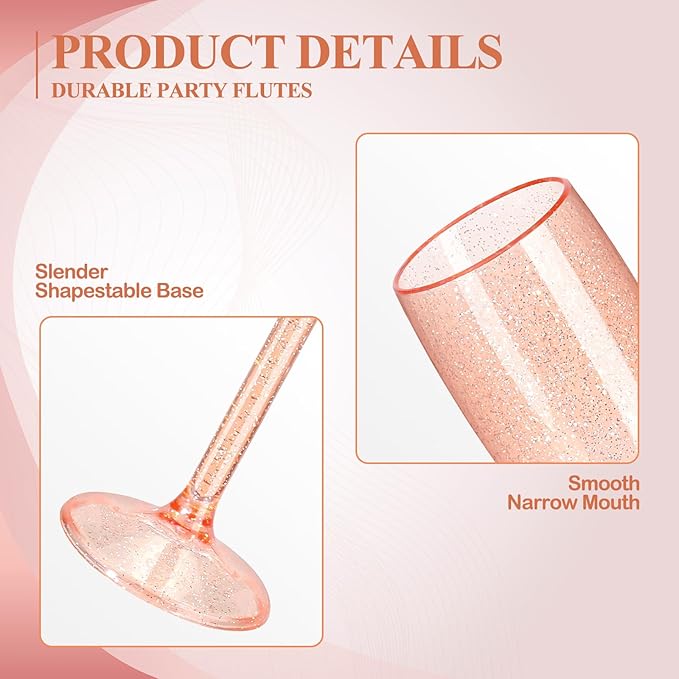 XUWAIDSGN 24 Pcs Reusable Champagne Flutes Plastic Wine Glasses Bulk Vintage Champagne Flutes Mimosa Bar Glasses Stemmed Drinking Cups 5.4OZ for Christmas Birthday Wedding Bride