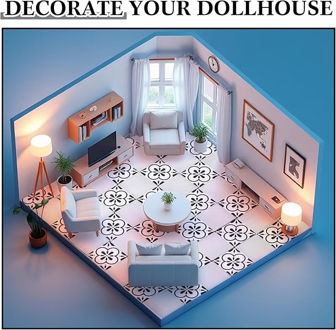 ShinyRelief 120 Pcs Dollhouse Floor Tiles Dollhouse Flooring 1 12 Scale 1 6 Scale Doll House Wallpaper Peel and Stick Miniature Bricks Carpet Double Sided Floor Tile (Floral Marble)