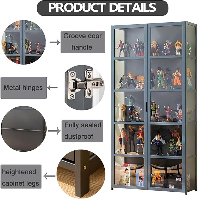 Display Cabinet with Acrylic Doors, 63.78" High Display Case, 5-Tier Curio Cabinet, Collectibles Toy Organizers Rack & Display Shelf, High Display Case for Home, Office, Playroom, Living Room