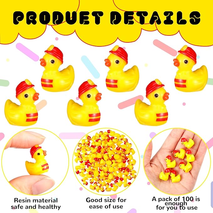 100 Pcs Themed Ducks Resin Ducks Resin Party Decorations for Crafts Making DIY Miniature Landscape Micro Decor Gifts (Firefighter)