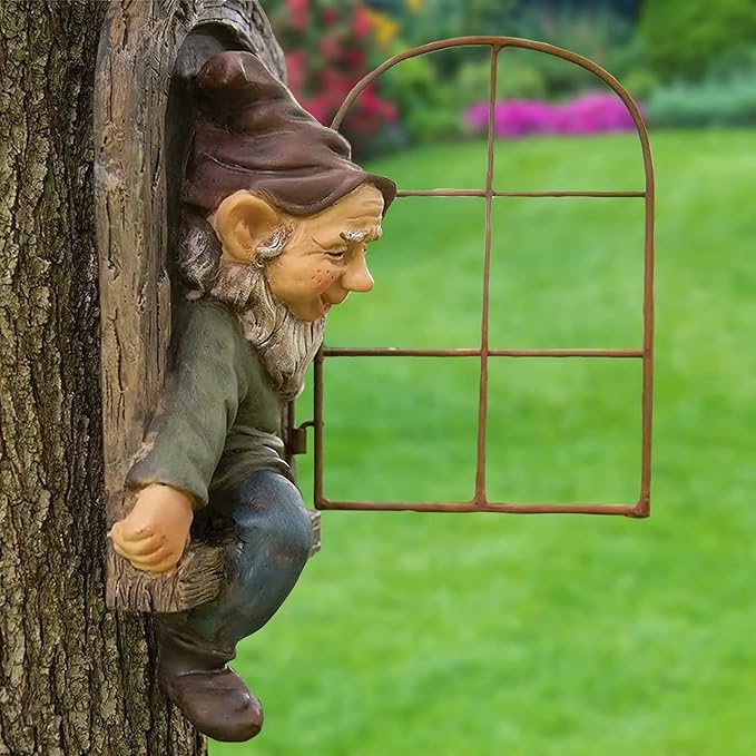 coolboy Outdoor Gnome Garden Decorative-12 Inch Elf Out The Door Tree Hugger,Gnome Decorations for Home,Whimsical Dwarves Outdoor Ornament,Gnome Statue Figurines-Patio Yard Lawn Porch Decoration