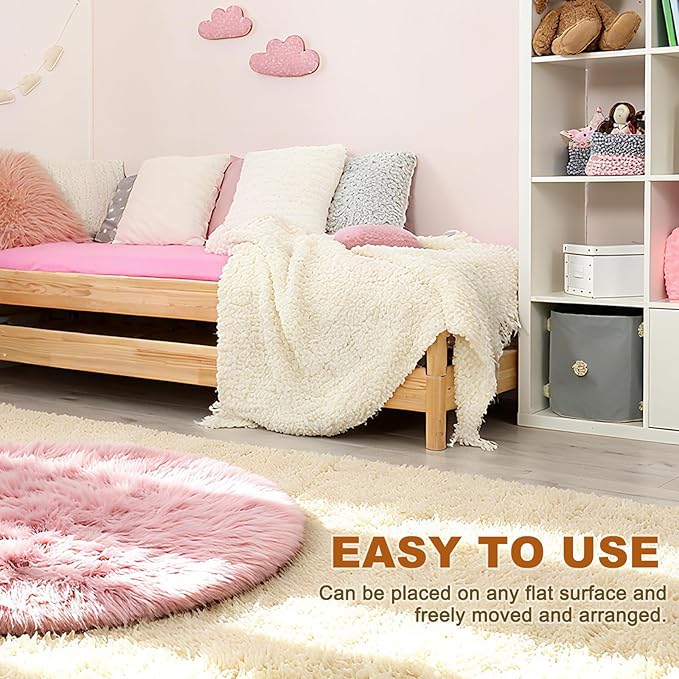 uxcell Dollhouse Miniature Carpet, 1:12 Fluffy Doll House Rugs Prop Small House Accessories for Doll House Furniture Decor Play, Beige Round