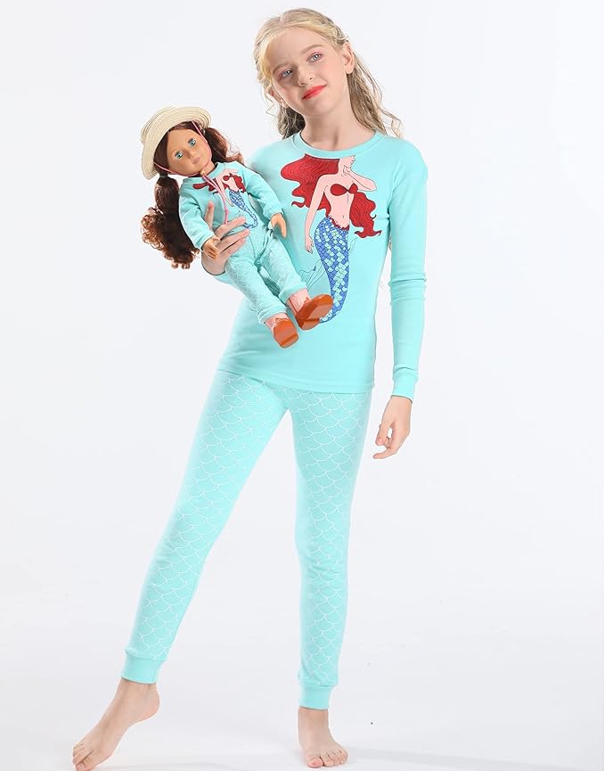 Babyroom Girls Matching Doll&Toddler 4 Piece Cotton Pajamas Toddler Christmas Sleepwear