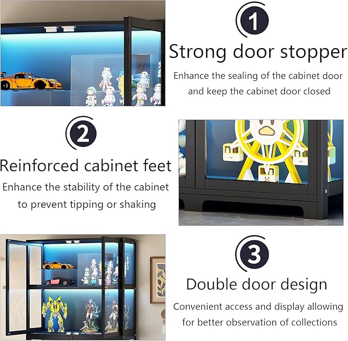 Display Cabinet with Acrylic Glass Doors, 4-Tier Bamboo Curio Display Case for Figures, Display Shelves for Collectibles & Toy Cabinet for Home, Office, Playroom, Living Room