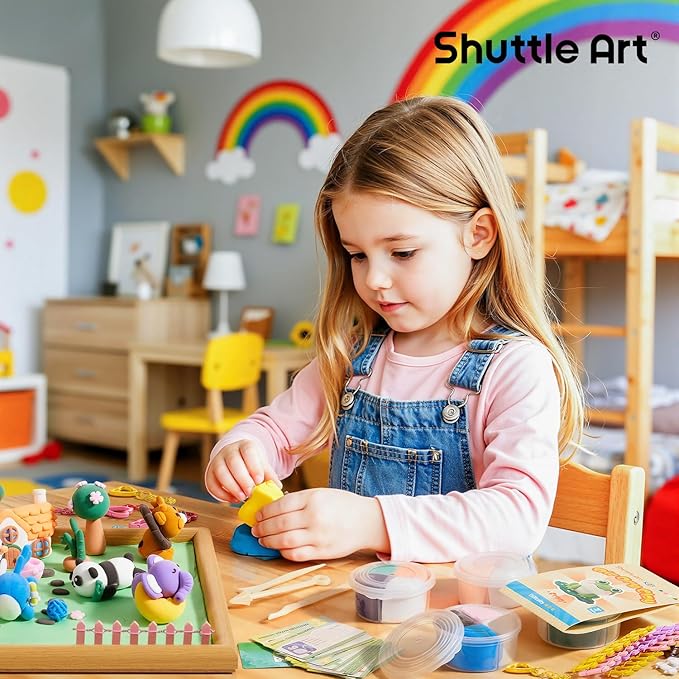 Shuttle Art Air Dry Clay for Kids - Zoo Town, 55 PCS Modeling Clay Kit with Sculpting Tools and Tutorials, Safe & Non-Sticky, Craft Gifts for Boys & Girls