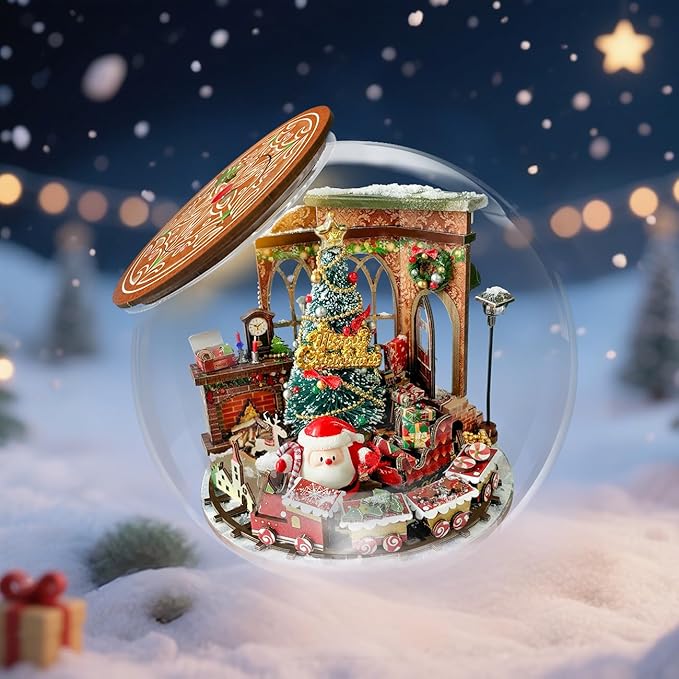 CUTEROOM DIY Miniatures Dollhouse Kit for Adults-Christmas Prologue, Doll House DIY Miniature Building Kit with LED, Birthday Valentine's and Christmas Day Gift for Adult