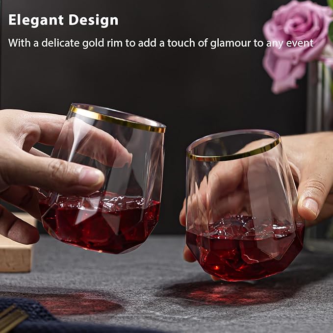 Lueumxc 40 Pack Plastic Wine Glasses, 12Oz Origami Disposable Wine Glasses Unbreakable Clear Plastic Cocktail Glasses Recyclable Shatterproof Reusable Wine Cups (12oz-40pack)