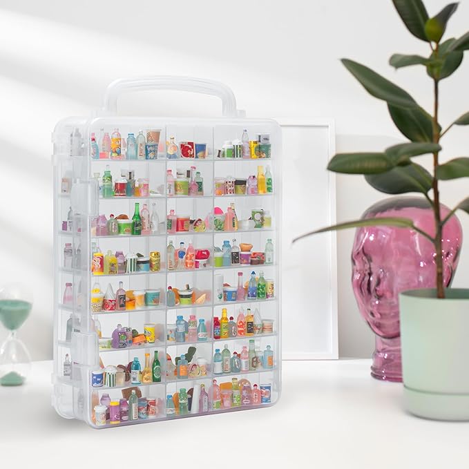 48 Slots Mini Brand Storage Case with Mini Brands Collector Toys,Transparent Compartment for Miniatures(Case Only)