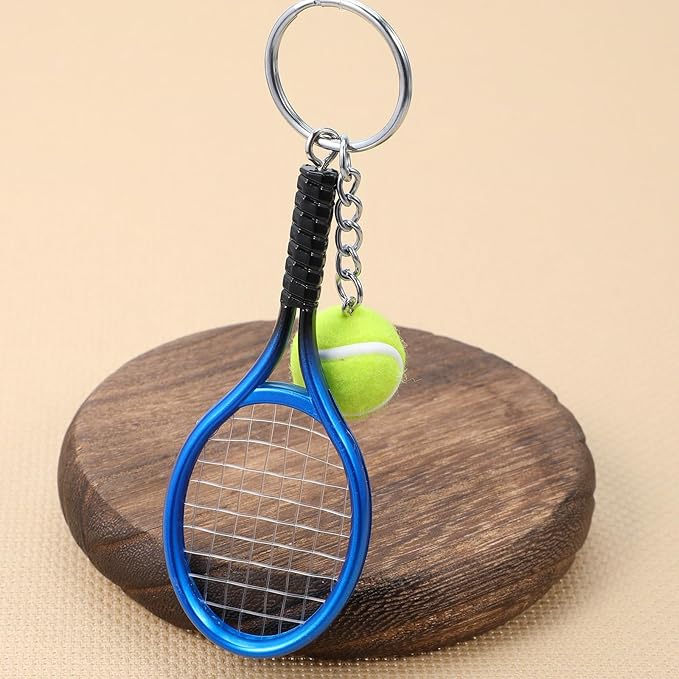Mabor 2 PCS Tennis Keychain Mini Metal Ornament Cute Tennis Racket Ball Keychain Gifts for Women Men