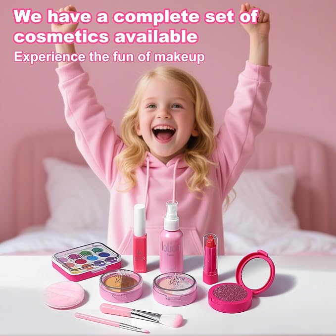 AIUAZA Children's Home Makeup Toy Set of 10, Liquid Free and Powder Free, Girl Dress-Up Toy, Kids Pretend Play，Toys for Girls Princess Birthday Gift Age 4 -12