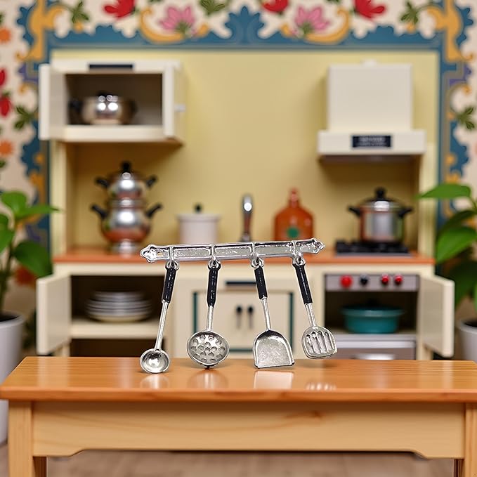 1Set Silver 1/12 Miniature Kitchen Utensils Dollhouse Decoration Accessories, Miniature Dollhouse Accessories Kitchen Set (2x1.6 inch)