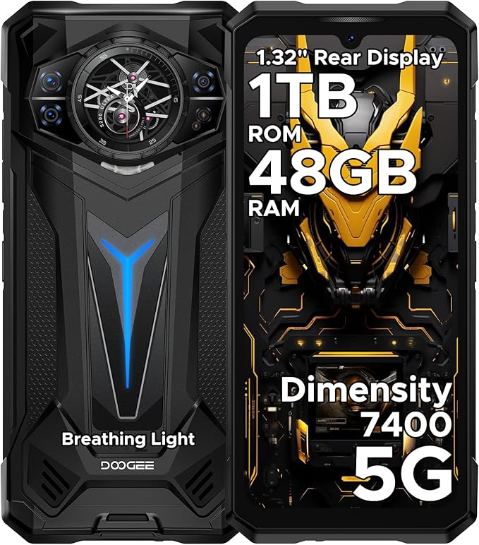 DOOGEE S200 Ultra Rugged Phone Unlocked, 5G Android 15 with 1.32" Secondary Display, 48GB+1TB Storage, 11000mAh, 66W Fast Charge, AI Quad Camera 100MP+32MP, 6.72" Rugged Smartphone Dual SIM/NFC/OTG