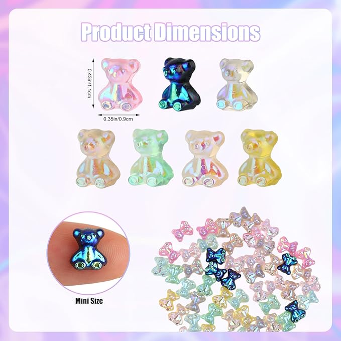 210pcs Mini Resin Bears, Multi-Color Iridescent Tiny Small Bears Resin Animal Miniature for Vase Filler Micro Landscape Garden Dollhouse Decor