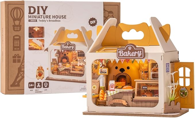 DIY Mini House Building Teddy Miniature Kit Breadbox, Miniverse Lifestyle Bookshelf Decoration, Cute Craft Kits for Women or Girls 14+, Kawaii Gifts Hobbies for Crafters (Teddy's Breadbox)